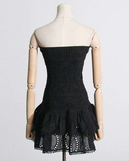 Charming Ruffled Hollow Embroidered A-Line Dress