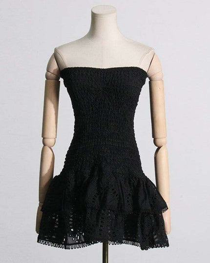 Charming Ruffled Hollow Embroidered A-Line Dress