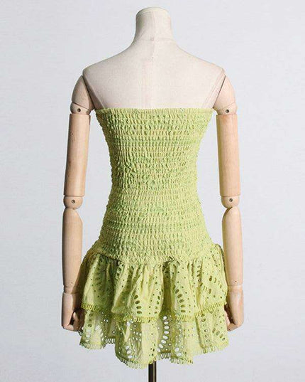 Charming Ruffled Hollow Embroidered A-Line Dress