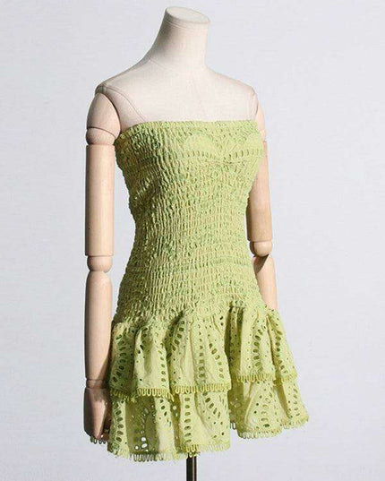 Charming Ruffled Hollow Embroidered A-Line Dress