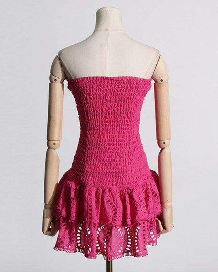 Charming Ruffled Hollow Embroidered A-Line Dress