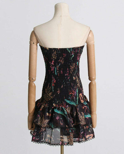 New fashionable and elegant printed halterneck design slim-fitting short dress