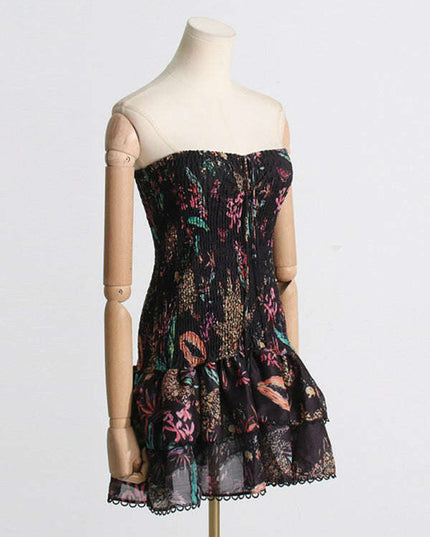 New fashionable and elegant printed halterneck design slim-fitting short dress