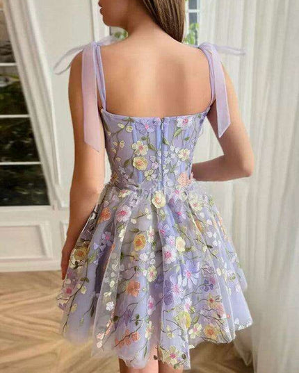 Floral Elegance Suspender Dress with 3D Petal Accents