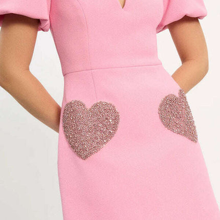 Women's V-neck sweet puff sleeve sequin dress