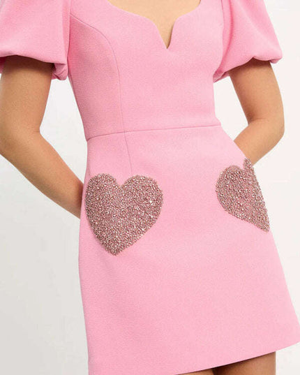 Women's V-neck sweet puff sleeve sequin dress