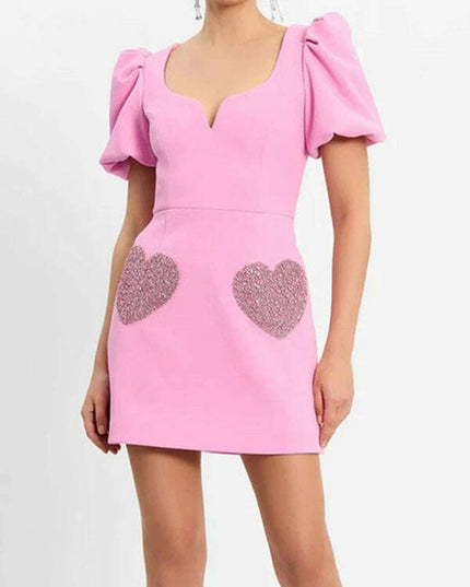 Women's V-neck sweet puff sleeve sequin dress