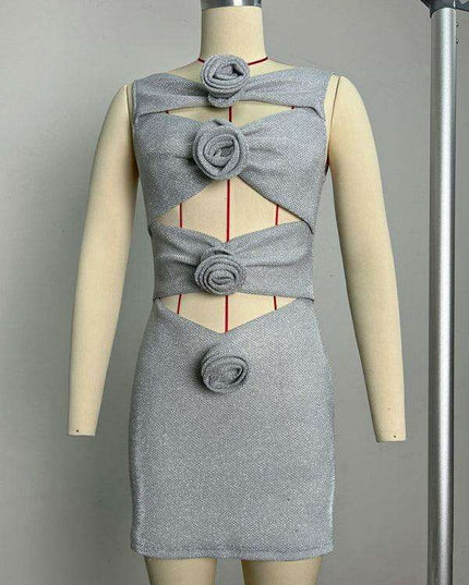 Floral-Embellished Bodycon Dress with Striking Cutout Accents - Women's Fashion Statement