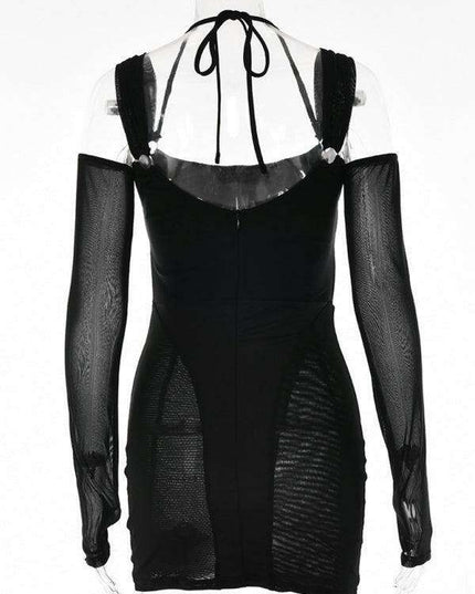 Allure Mesh Detail Backless Suspender Bodycon Dress