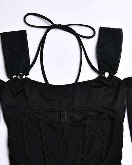 Allure Mesh Detail Backless Suspender Bodycon Dress