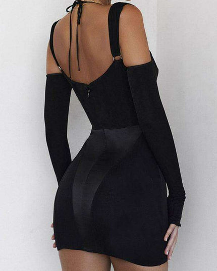 Allure Mesh Detail Backless Suspender Bodycon Dress