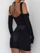 New sexy suspender backless see-through long-sleeved hip-covering dress (including sleeves)
