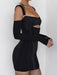 Sultry Backless Mesh Sleeve Bodycon Short Dress
