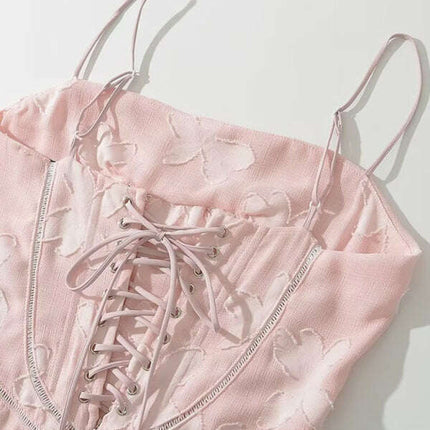 New sweet high-waisted flower-cut suspender dress