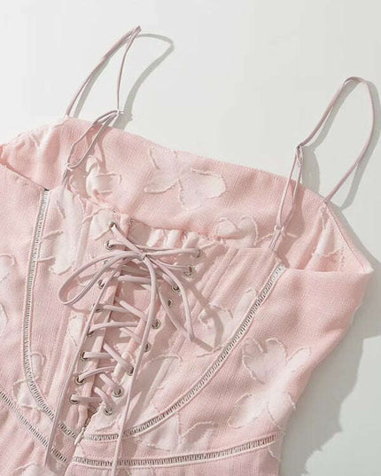 New sweet high-waisted flower-cut suspender dress