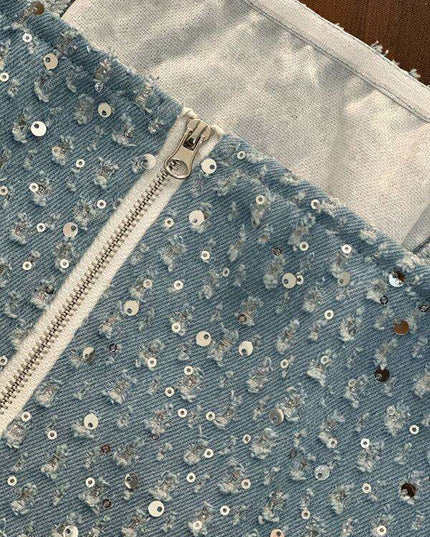 Sparkling Sequin Denim Bodycon Tube Top for Trendy Women
