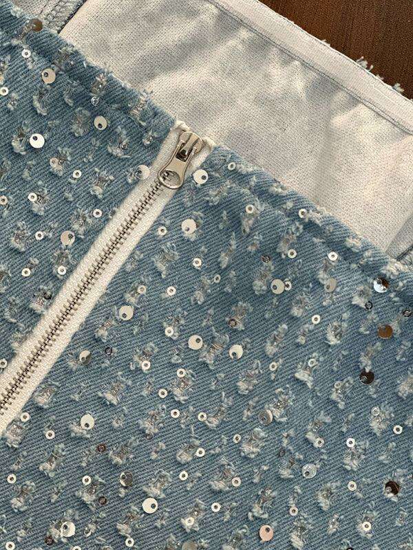 Sparkling Sequin Denim Bodycon Tube Top for Trendy Women