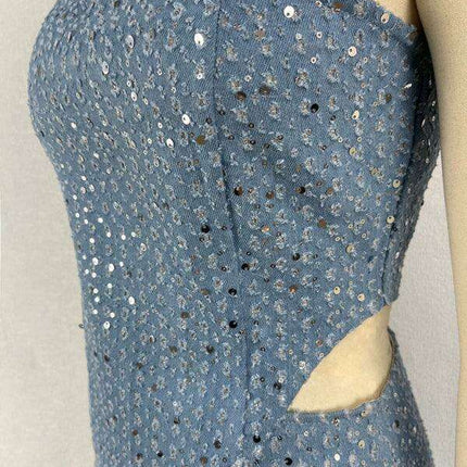 Sparkling Sequin Denim Bodycon Tube Top for Trendy Women