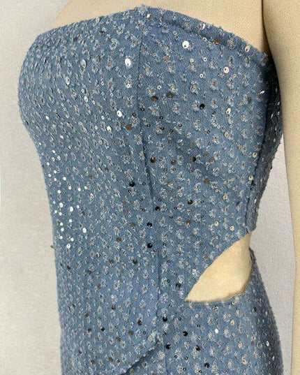 Sparkling Sequin Denim Bodycon Tube Top for Trendy Women
