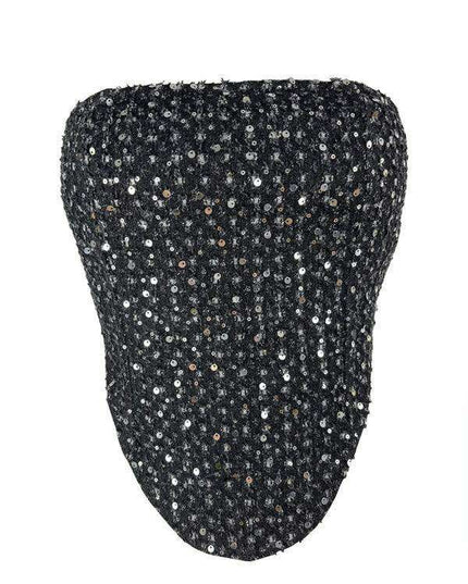Sparkling Sequin Denim Bodycon Tube Top for Trendy Women