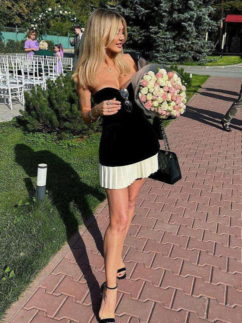 Elegant Velvet Patchwork Tube Dress for Every Occasion