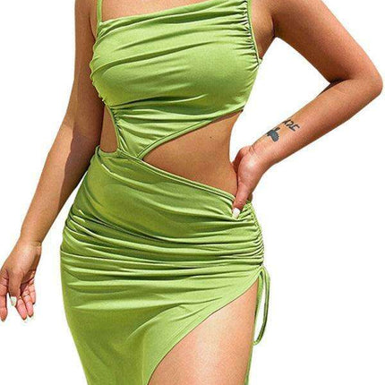 Chic Off-Shoulder Ruched Dress in Solid Color for Effortless Elegance