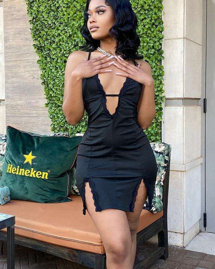 Elegant Curvy Fit Lace-Detail Bodycon Dress