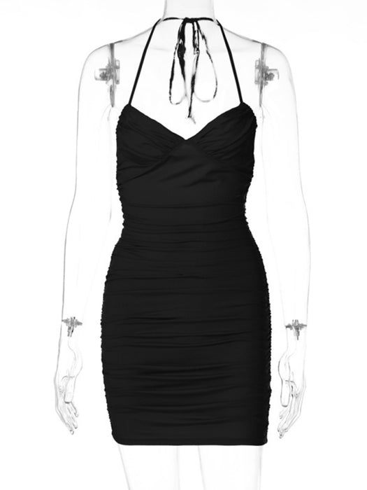 New sexy pleated design suspender dress