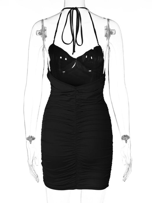 New sexy pleated design suspender dress
