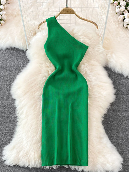 Elegant Knit Off-Shoulder Dress with Figure-Flattering Stretch