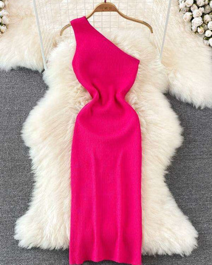 Elegant Asymmetrical Off-Shoulder Knit Dress for a Flattering Silhouette