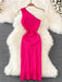 New fashionable slanted shoulder solid color slim elastic slim fit hip-hugging knitted dress