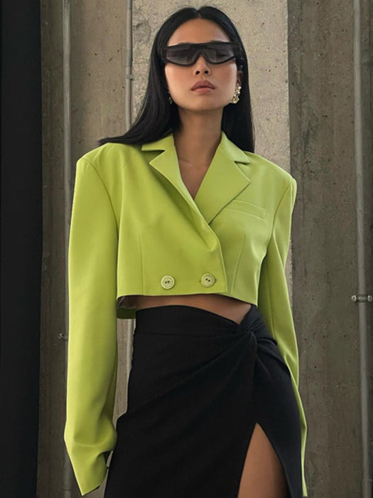 Vibrant Color Block Long-Sleeve Suit with Flared Skirt Ensemble