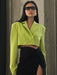 Vibrant Color Block Long-Sleeve Suit with Flared Skirt Ensemble