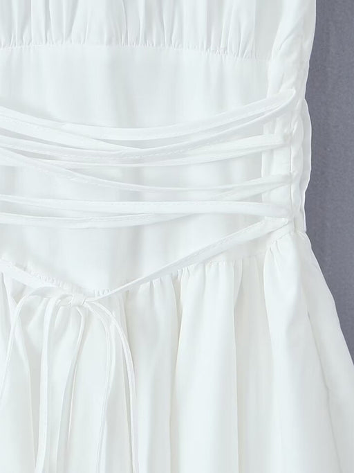 Allure Lace-Up Square Neck Mini Dress with a Romantic Twist
