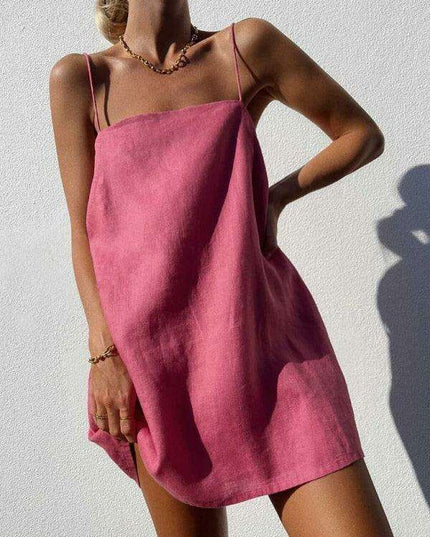 Carefree Getaway Glam: Breezy Cotton Linen Suspender Dress for Effortless Travel Style