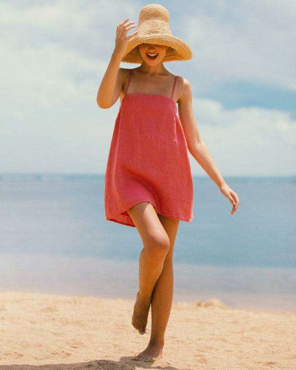 Carefree Getaway Glam: Breezy Cotton Linen Suspender Dress for Effortless Travel Style