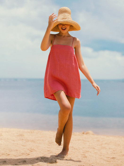 Relaxed Vacation Style: Cotton Linen Suspender Dress for Effortless Holiday Vibes
