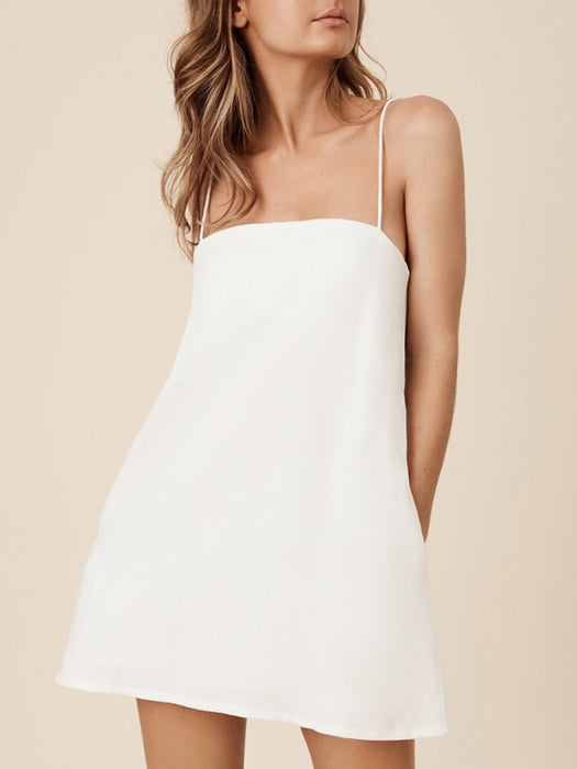Relaxed Vacation Style: Cotton Linen Suspender Dress for Effortless Holiday Vibes