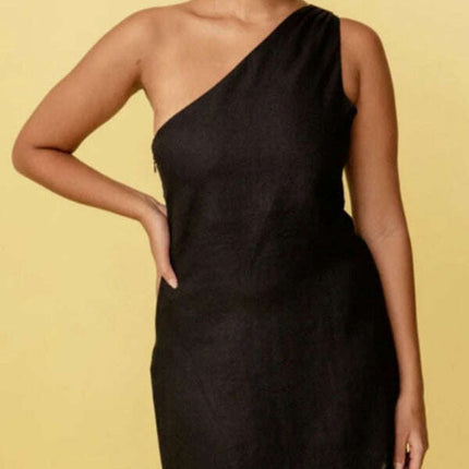 New casual solid color slant shoulder dress