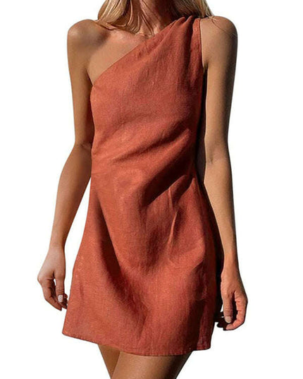 New casual solid color slant shoulder dress