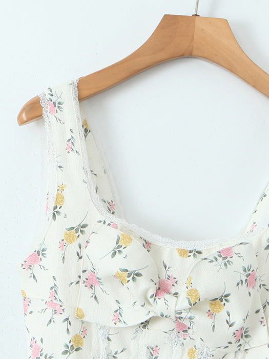 Women's Bow Design Printed Lace Slip Dress