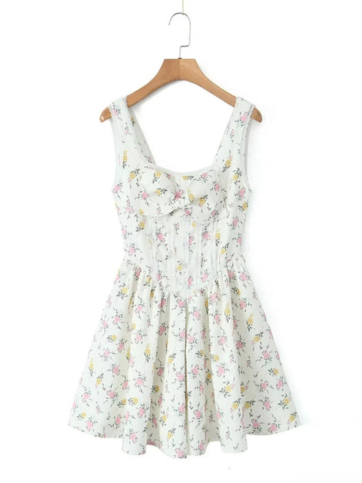 Elegant Lace Slip Dress with Bow Detail and Printed Design for Women