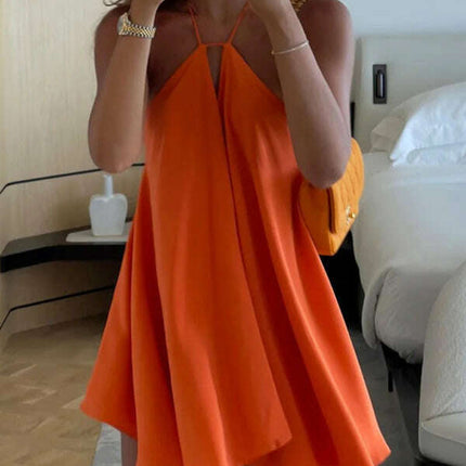 Women's Sexy Deep V-Neck Backless Suspender Loose A-Line Dress