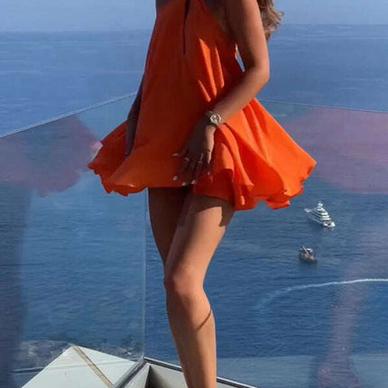 Women's Sexy Deep V-Neck Backless Suspender Loose A-Line Dress