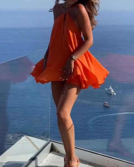 Women's Sexy Deep V-Neck Backless Suspender Loose A-Line Dress