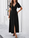 Elegant Solid Color V-Neck Long Dress with Waist-Cinching Design