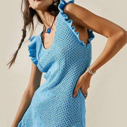 Chic Ruffled Midi Dress with Unique Ear-Sleeves for Women