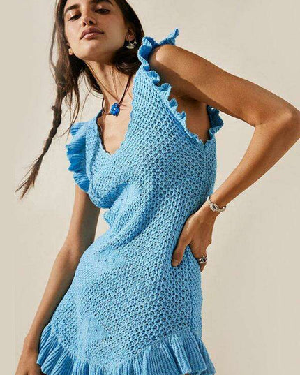 Chic Ruffled Midi Dress with Unique Ear-Sleeves for Women