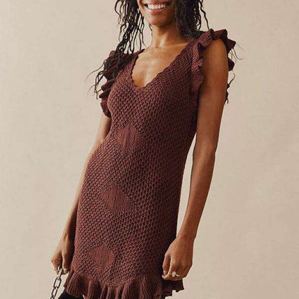 Chic Ruffled Midi Dress with Unique Ear-Sleeves for Women